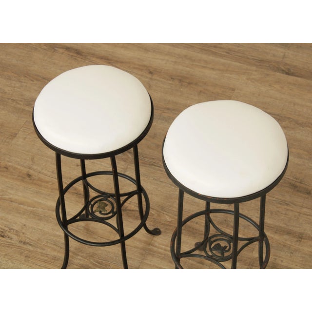 Custom Vintage Wrought Iron and Vinyl Patio Bar Stools - A Pair For Sale In Philadelphia - Image 6 of 13