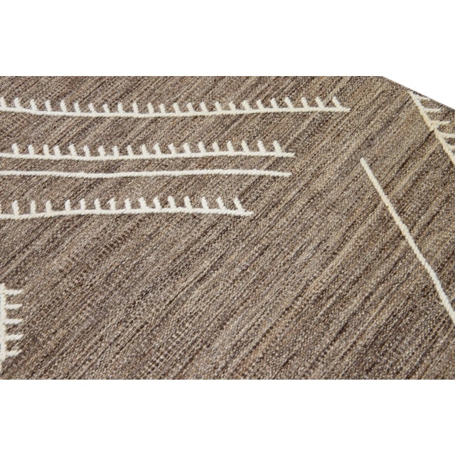 Apadana's Nantucket Collection Flatweave Kilim Coastal Designed Brown Wool Rug For Sale - Image 9 of 13