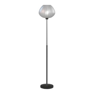 Bloom Torchiere Floor Lamp - Black Nickel, Black Marble Base, White Satin Shade, Dimmer For Sale
