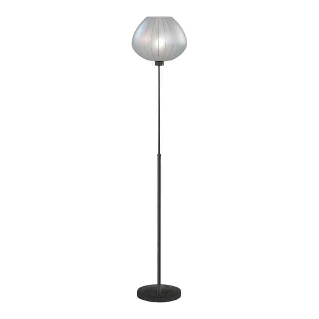 Bloom Torchiere Floor Lamp - Black Nickel, Black Marble Base, White Satin Shade, Dimmer For Sale