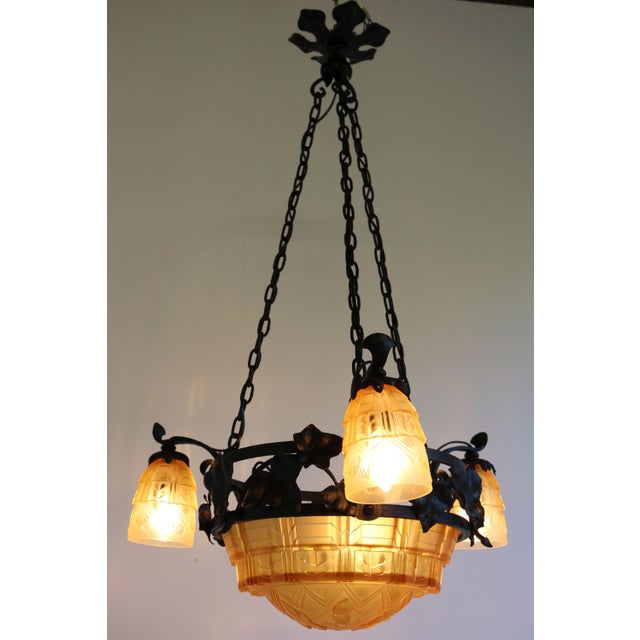 Vintage French Pendant Light in Wrought Iron by Muller Frères, 1930 For Sale - Image 11 of 14
