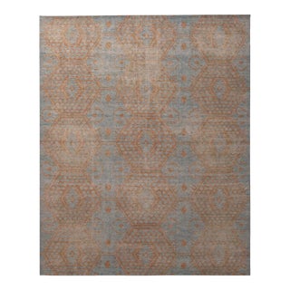 Rug & Kilim’s Oversized Honeycomb Rug in Blue and Burnt Orange, 12x15 For Sale