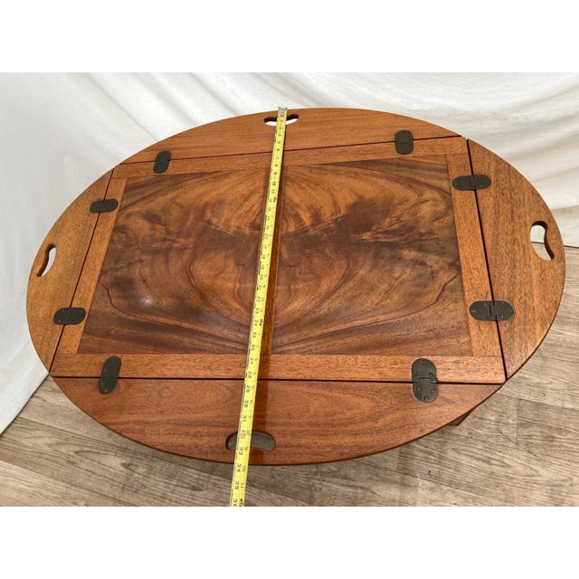 Brown Vintage Heritage Henredon Butler's Tray Oval Cocktail Table Flame Mahogany For Sale - Image 8 of 15