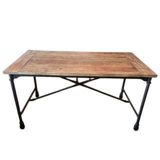 Vintage Solid Elm Wood and Cast-Iron 60” Table From Retired Restoration Hardware Collection For Sale