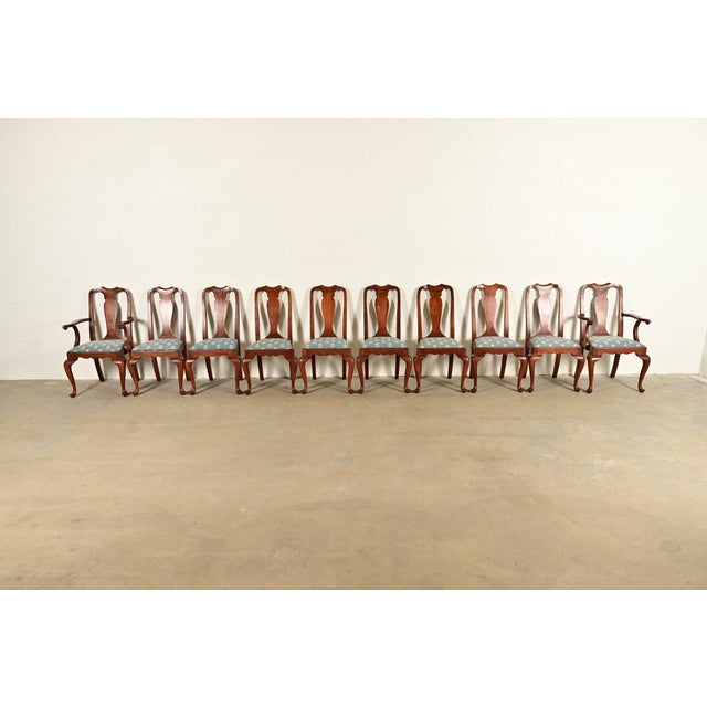Queen Anne Henkel Harris Queen Anne Solid Cherry Wood Dining Chairs, Set of Ten For Sale - Image 3 of 14