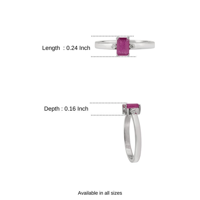 Dainty 0.69 Ct Octagon Ruby & Diamond Three Stone Ring in 925 Sterling Silver Size 6 For Sale - Image 10 of 14