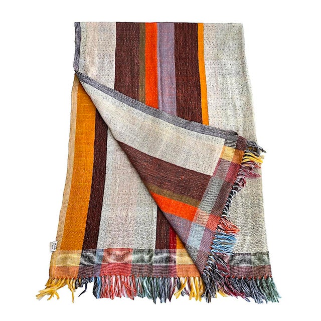 Barbro Nilsson Hand Woven Color Block Silk & Wool Throw by Neeru Kumar for Pavo For Sale - Image 4 of 11