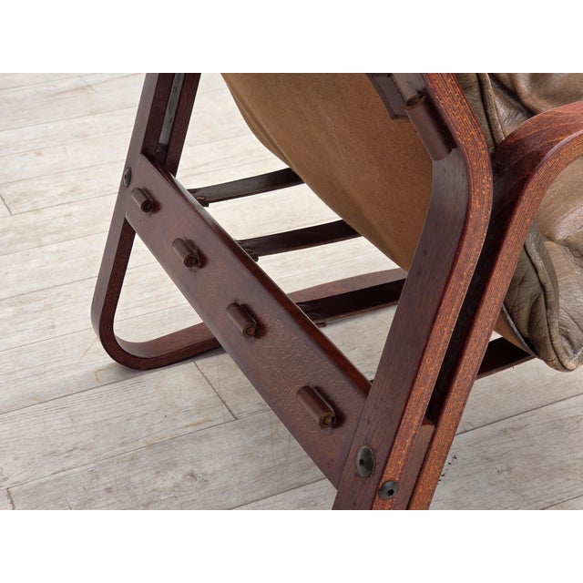 Norwegian Lounge Chair in Brown Furniture Leather, 1970s For Sale - Image 15 of 18