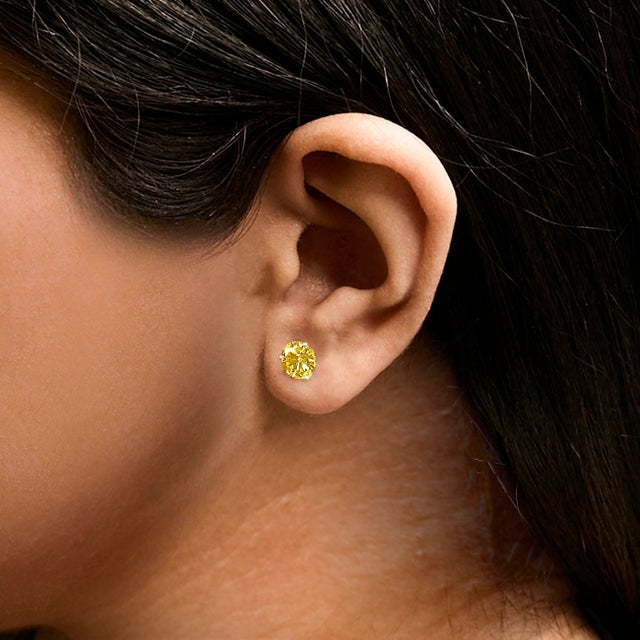 Haus of Brilliance 14K Yellow Gold 3-Prong Martini Set 2.0 Cttw Yellow Lab Grown Diamond Solitaire Stud Earrings For Sale - Image 4 of 4