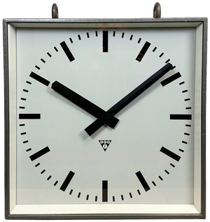 Large Industrial Square Double-Sided Factory Hanging Clock from Pragotron, 1970s