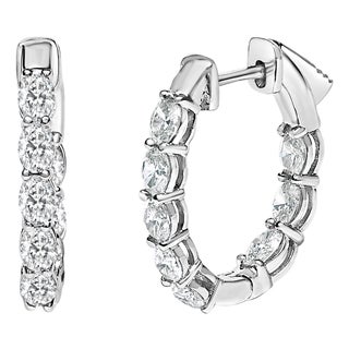 14K White Gold 2 3/4 Cttw Oval Cut Lab Grown Diamond Inside Out Hoop Earrings For Sale