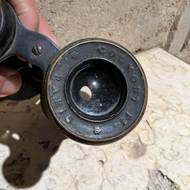 Metal Antique Colmont French Ft Binoculars Leather Paris For Sale - Image 7 of 8