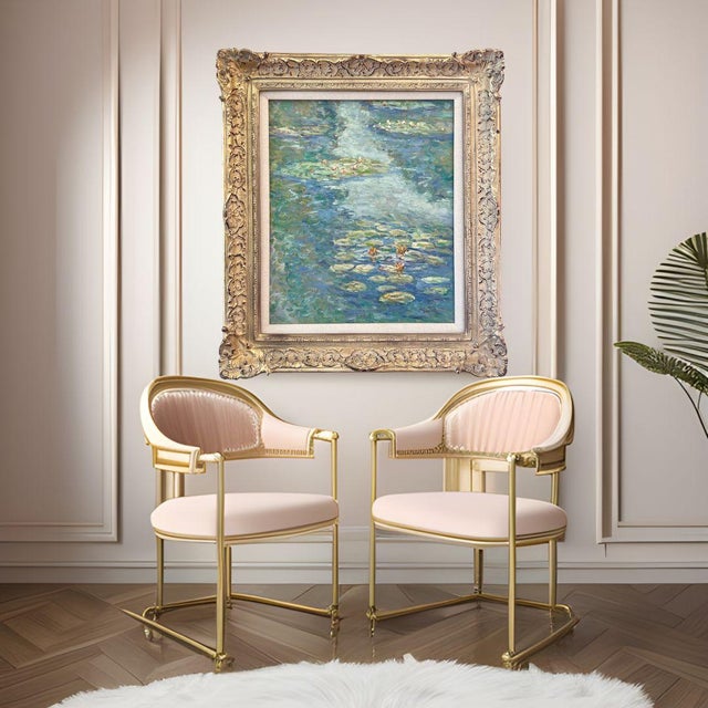 French Country 1980s Signed Oil Painting, Style of Monet's Water Lilies With Gold Ornate Frame For Sale - Image 3 of 18