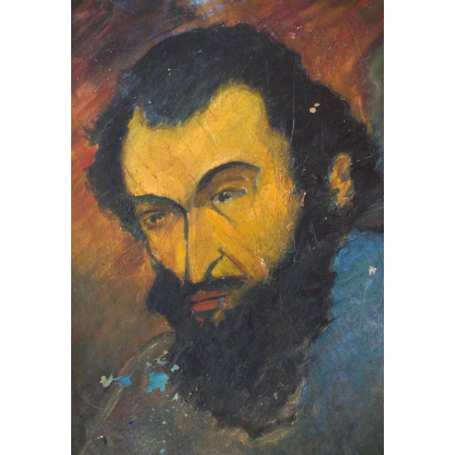 Original, one of a kind oil and/or acrylic painting of a bearded man. Canvas panel stretched over a metal frame. Unsigned...