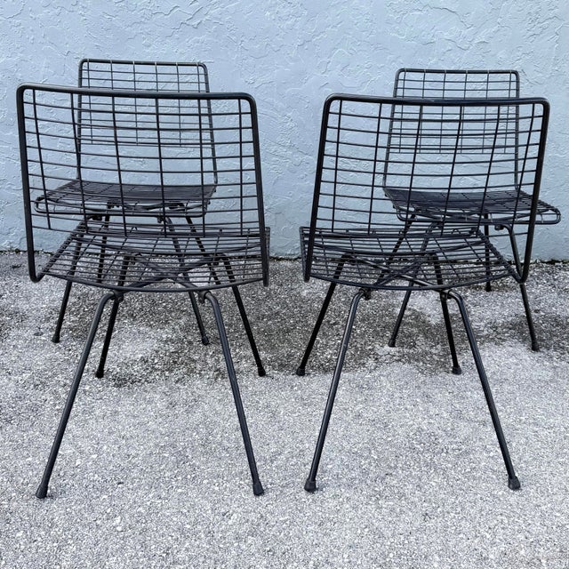 John Keal Mid-Century Modern Black Wire Side Chairs Designed by John Keal for Pacific Iron - Set of 4 For Sale - Image 4 of 11