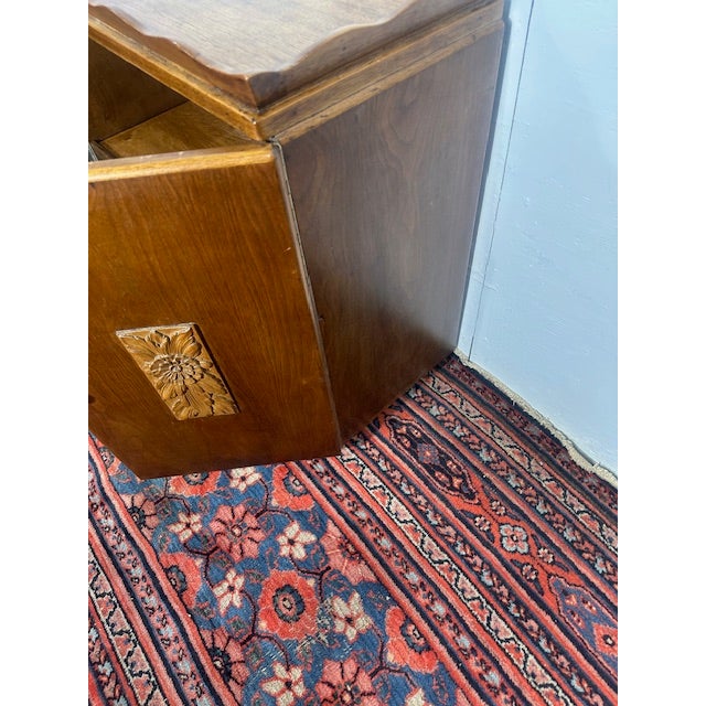 1980s Pair of Wood Night Stands With Carved Wood Panels For Sale - Image 4 of 11