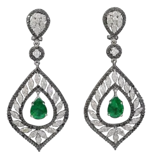 GIA Certified 6 Ct Zambian Pear Shape Emerald Diamond Drop Earrings 18Kt W Gold