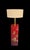Chinoiserie Rare Vintage Chinoiserie Red Lacquered Pedestal Bird Floor Lamp With Huge Linen Shade For Sale - Image 3 of 12