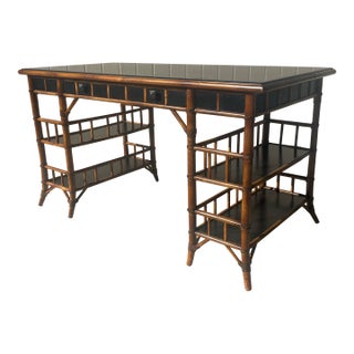 Baker Furniture Desk or Writing Table With Bamboo Chinoiserie Fretwork For Sale