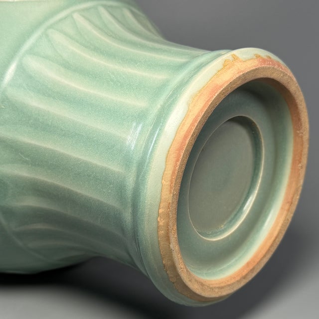 Ancient Chinese Longquan Celadon Peony Relief Gu Vase | One of a Kind For Sale - Image 6 of 7