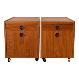 Pair of 1970s Danish Modern Teak Rolling Nightstands by Axelsens Møbelfabrik for W&B Møbler, Denmark, Attributed For Sale