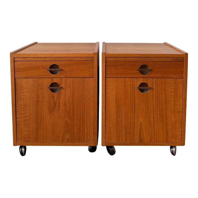 Pair of 1970s Danish Modern Teak Rolling Nightstands by Axelsens Møbelfabrik for W&B Møbler, Denmark, Attributed For Sale