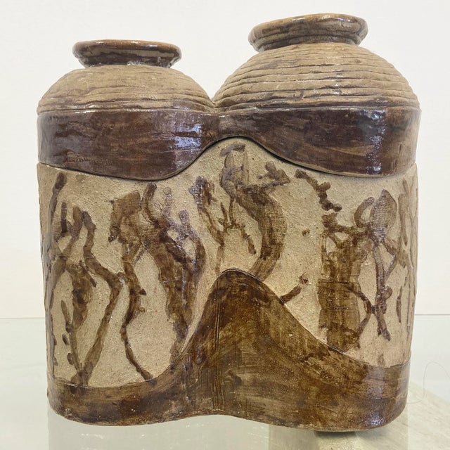 Mid-Century Handmade Two Piece Pottery Urn For Sale - Image 9 of 9