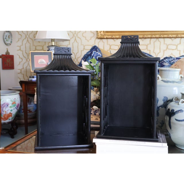 Global Views Williamsburg Black Chinoiserie Pagoda Wall Shelves / Decorative Sconces — A Pair For Sale - Image 12 of 18