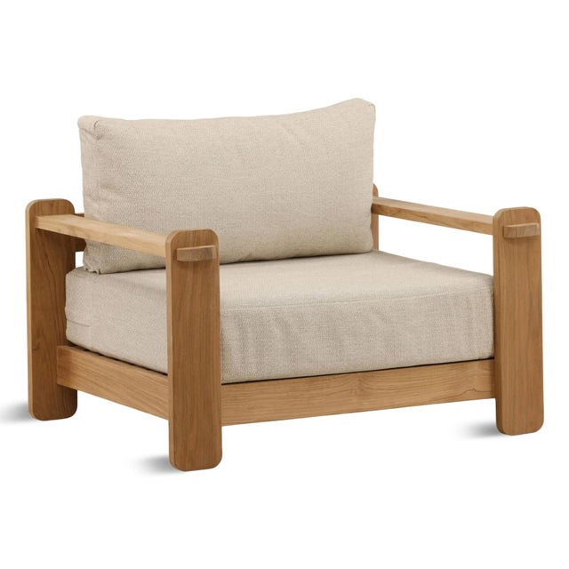 Contemporary Outdoor Teak & Taupe Cushion Chair For Sale - Image 3 of 7