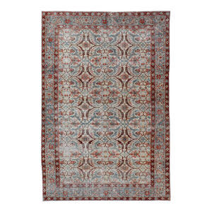 Antique Persian Tabriz Floral Circular Design in Ivory, Lt. Blue, Red, Brown 7'3 X 11'3
