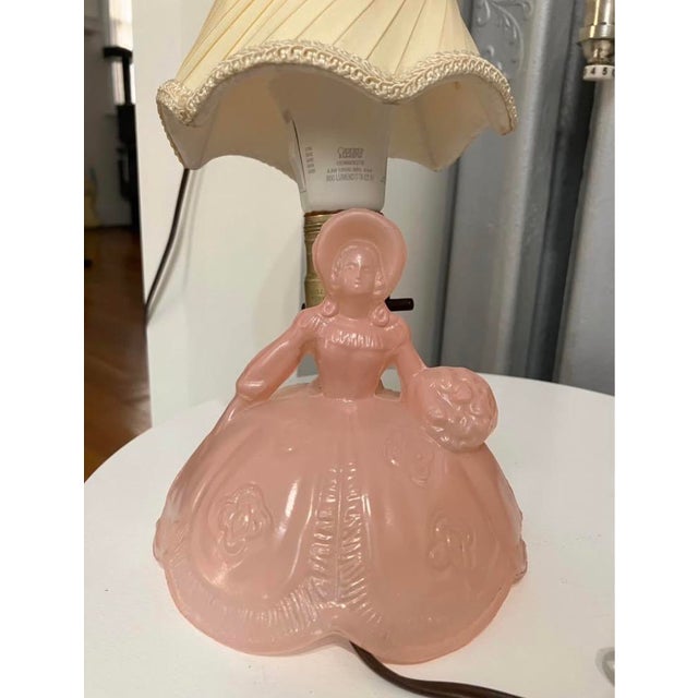 American Vintage Southern Belle Glass Lamp With Shade For Sale - Image 3 of 5