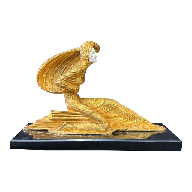 1920s Dramatic Art Deco Bronze Female Civa Statue After Chiparus For Sale