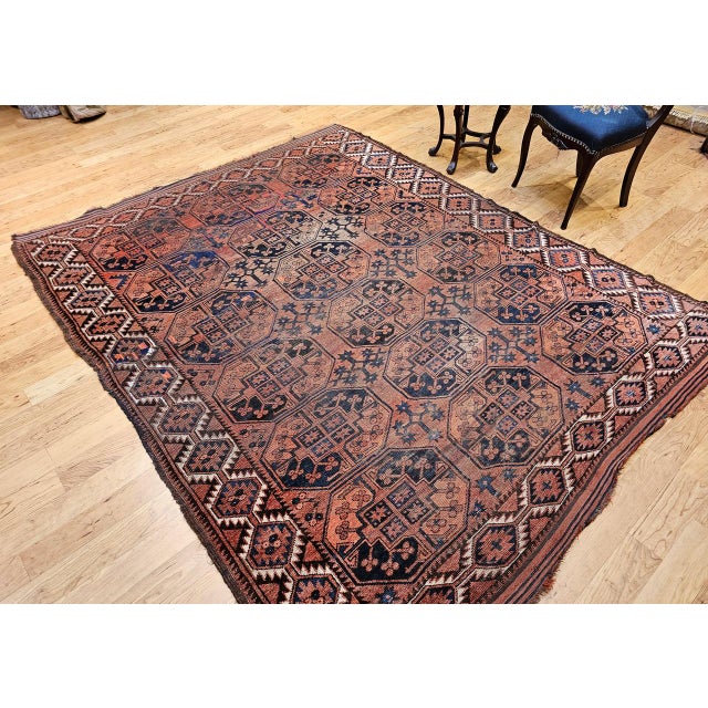 Vintage Turkmen Ersari in Allover Geometric Pattern in Red, Blue, Navy For Sale - Image 16 of 16