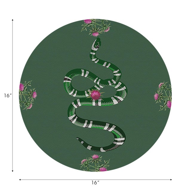 Traditional Thistle And Snake Evergreen Vegan Leather Round Pebble Placemat, Set of 4 For Sale - Image 3 of 5