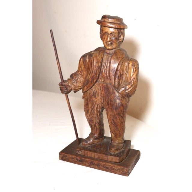 Folk Art Antique 1751 Folk Art Hand Carved Wood Figural Jaeger Man Sculpture Statue For Sale - Image 3 of 12