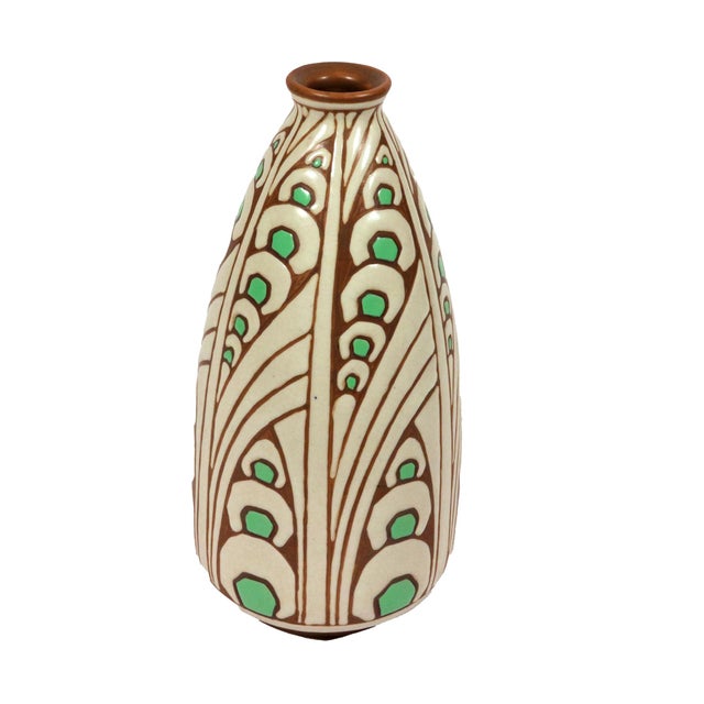 Charles Catteau for Boch Frères Keramis Art Deco Stoneware Vase, Décor d.1005 Circa 1925 For Sale - Image 9 of 10