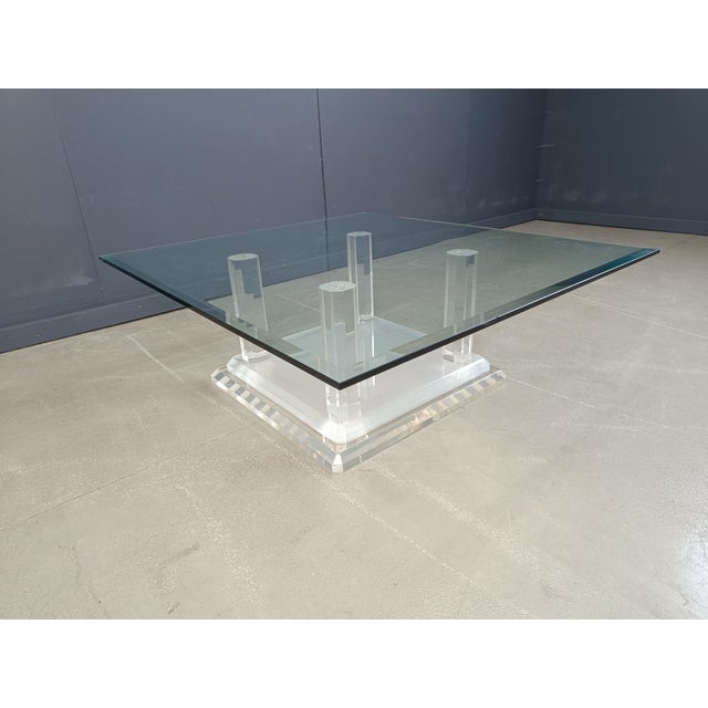 Hollywood Regency Vintage Acrylic Column Coffee Table, 1970s For Sale - Image 3 of 12