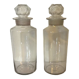 Large Antique 19th Century Glass Pharmacy or Pickle Jars With Cut Crystal Stoppers - a Pair