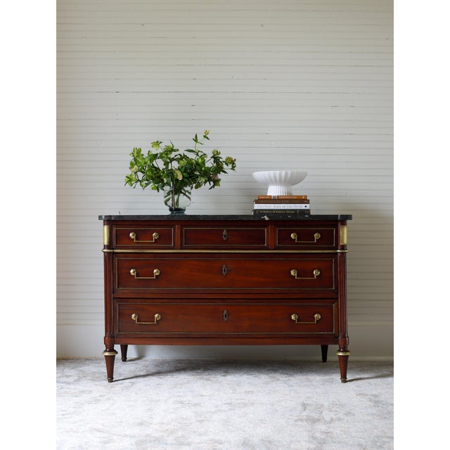 French 19th Century French Louis XVI Commode With Black Marble Top For Sale - Image 3 of 14