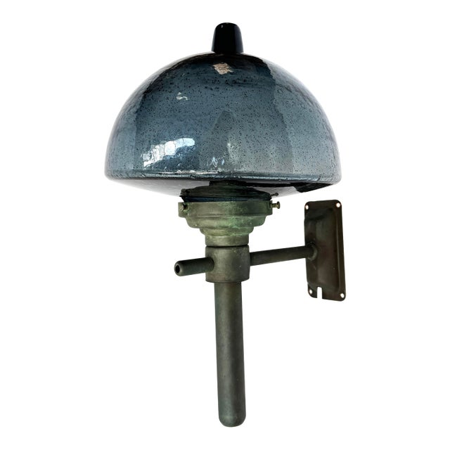 Vintage Danish Copper and Blue Glass Exterior Torch Light For Sale