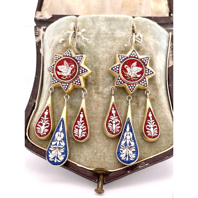 Antique 1880's Micro Mosaic Drop Earrings - 2 Pieces For Sale - Image 9 of 12