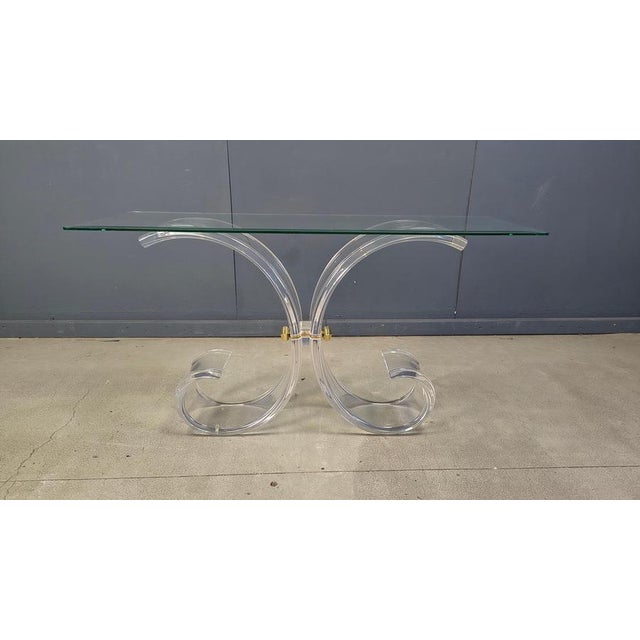 Brass and Acrylic Glass Console Table, 1970s For Sale - Image 12 of 15