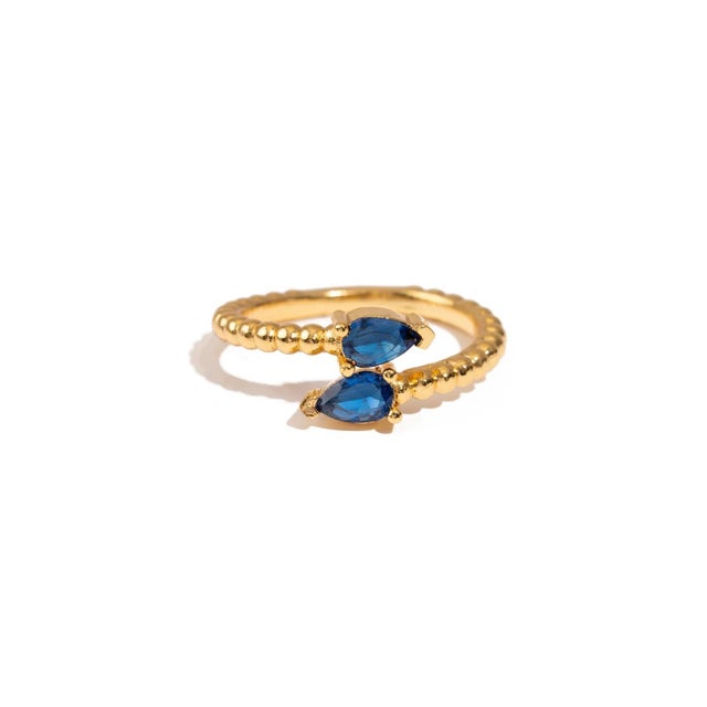 Bronze Sapphire Teardrop Glow Gold Adjustable Ring, Size 8 For Sale - Image 8 of 9