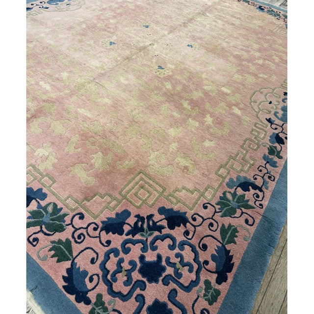 1920s Classic East Asian Pink Field Chinoiserie Antique Chinese Rug For Sale - Image 4 of 6