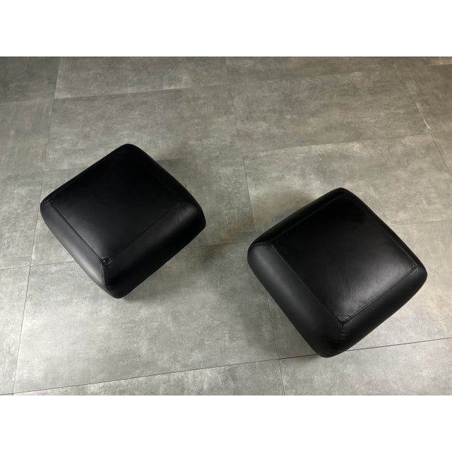 Set of Vintage Black Leathered Ottomans, 1960s, in Very Good conditions. Designed 1960 to 1969