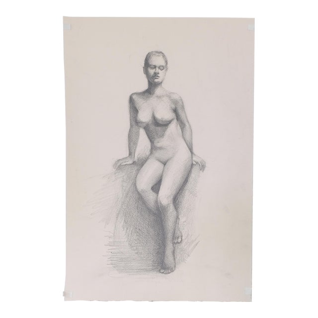 Late 20th Century Tim Holland Nude Female Portrait Drawing For Sale