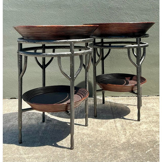 Contemporary Vintage Pencil Reed Bowl Side Tables - A Pair For Sale - Image 3 of 12