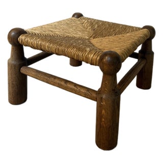1940s Oak & Rush Stool For Sale
