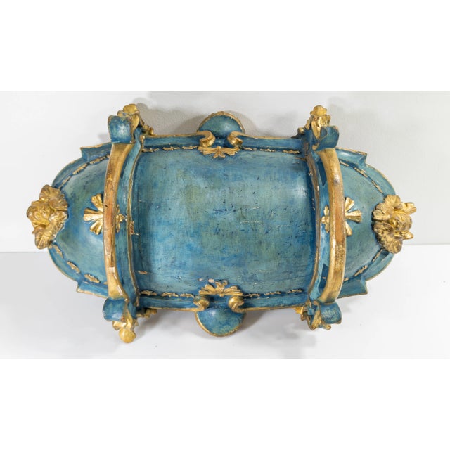 19th Century or Earlier Italian Venetian Painted Blue and Gold Cradle or Centerpiece For Sale - Image 9 of 12