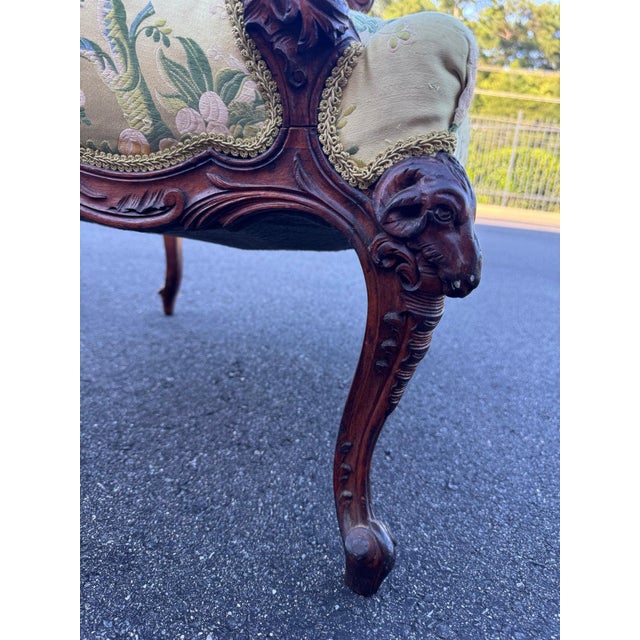 Rococo 19th Century Carved Rococo Revival Bergere Armchair With Ram's Head Knees, Louis XV For Sale - Image 3 of 17